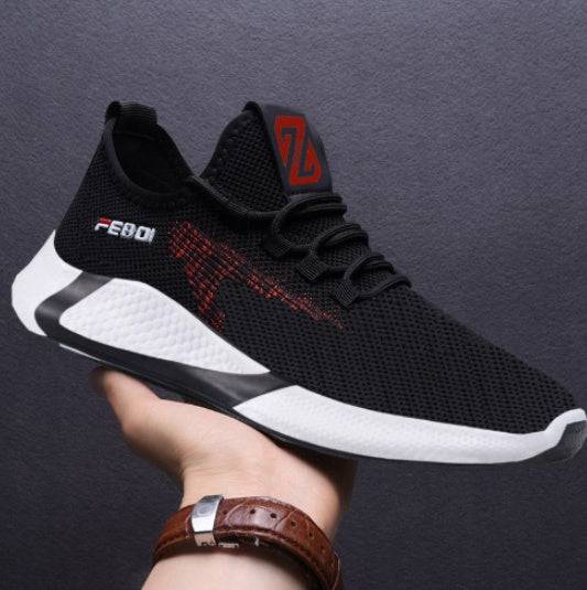 New Sports Shoes Men's Breathable Casual Mesh Shoes Comfort Increase Lace-up Non-slip Low-top Running Shoes Black