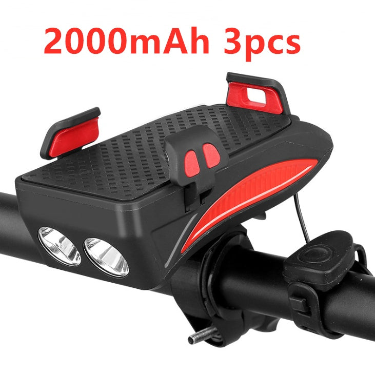 Motorcycle Bicycle Phone Holder Support Charging For Cell Phone With Bike Bell Power Bank Bicycle Front Lamp Flashlight Red 2000mAh 3pcs