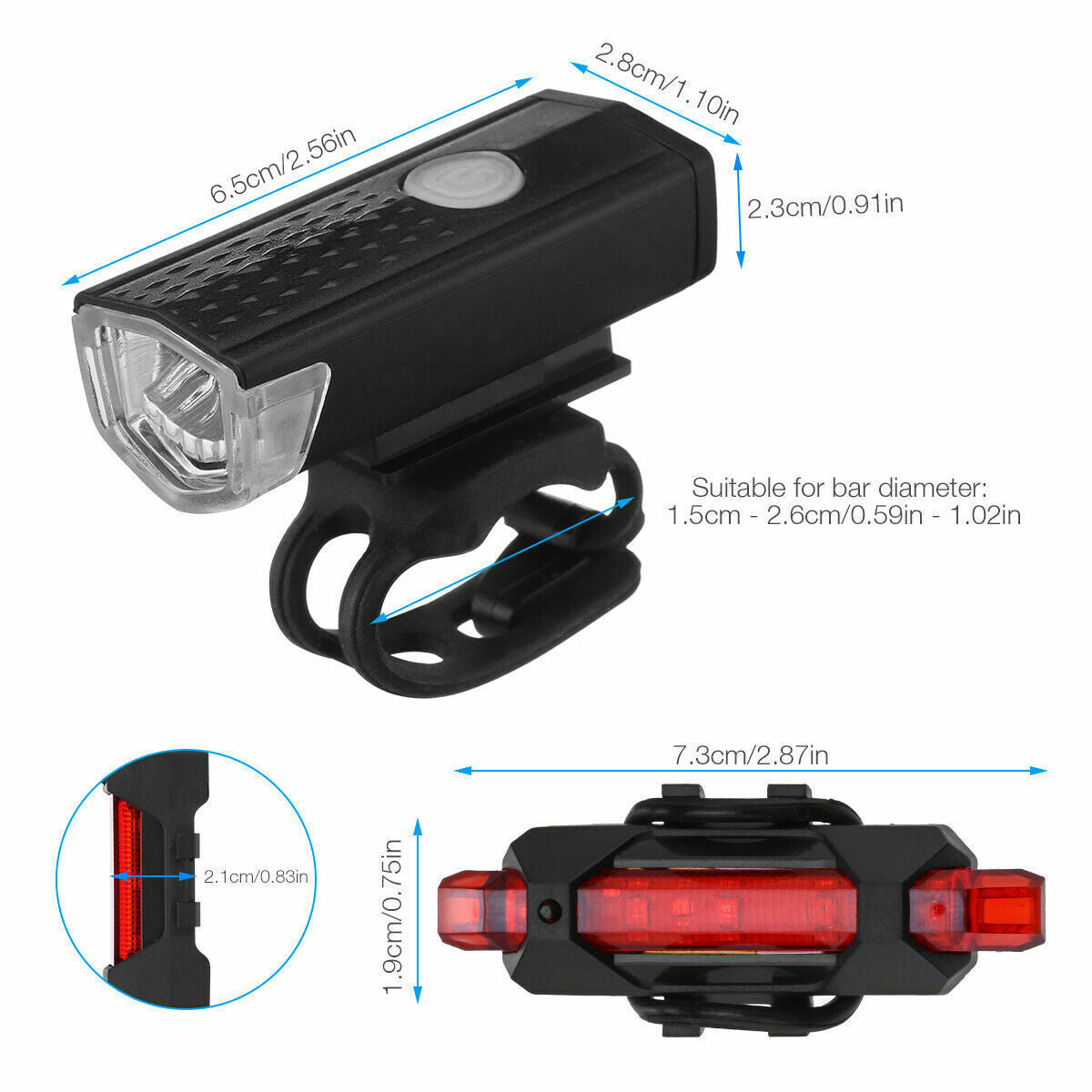 USB Rechargeable LED Bicycle Headlight Bike Head Light Cycling Rear Front Lamp Bike Light Rainproof USB Rechargeable LED bicycle Light default