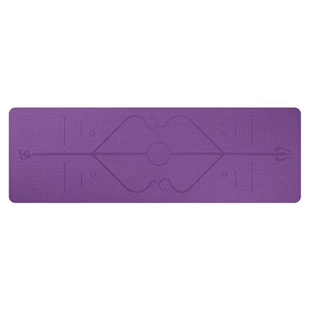 Non Slip TPE Yoga Mat Position Line Beginner Dark purple