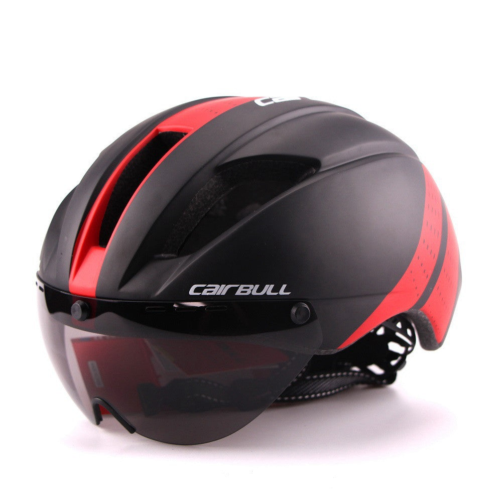 Bicycle Aero Helmet Cycling Helmet Road Mountain Integral Triathlon Bike Helmet Men Race Airo Time-Trial TT Bike Helmet Black and red