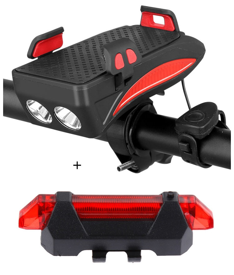 Motorcycle Bicycle Phone Holder Support Charging For Cell Phone With Bike Bell Power Bank Bicycle Front Lamp Flashlight Red set