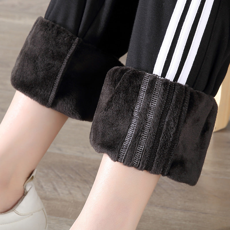 With velvet sport watch in autumn and winter winter female big fat code MM student casual pants loose warm nosing trousers