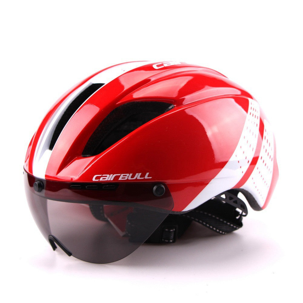 Bicycle Aero Helmet Cycling Helmet Road Mountain Integral Triathlon Bike Helmet Men Race Airo Time-Trial TT Bike Helmet Red and white