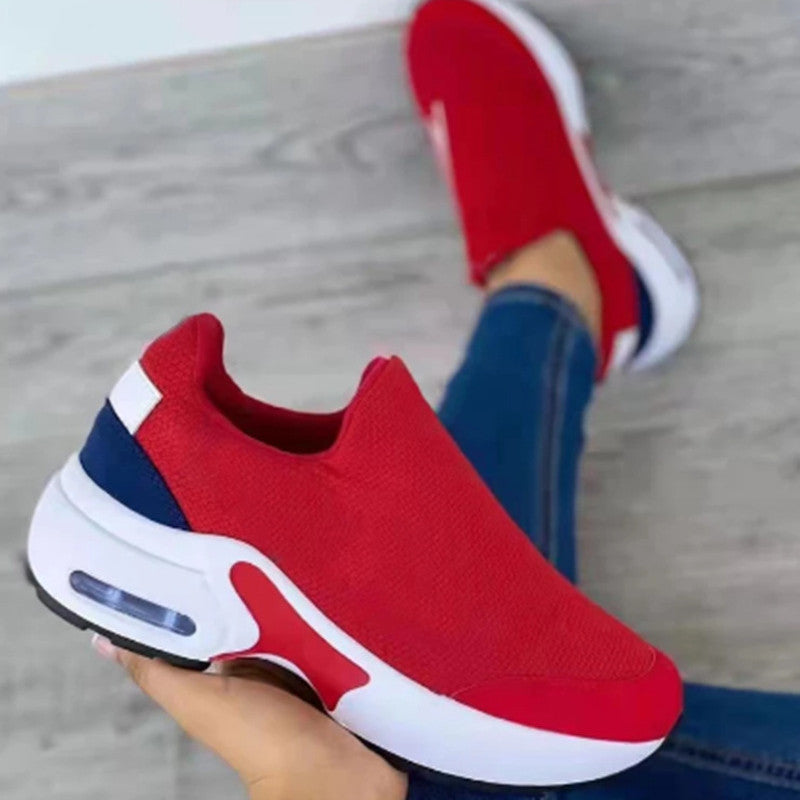 Women's Fashion Stretch Round Toe Knit Sneakers Red