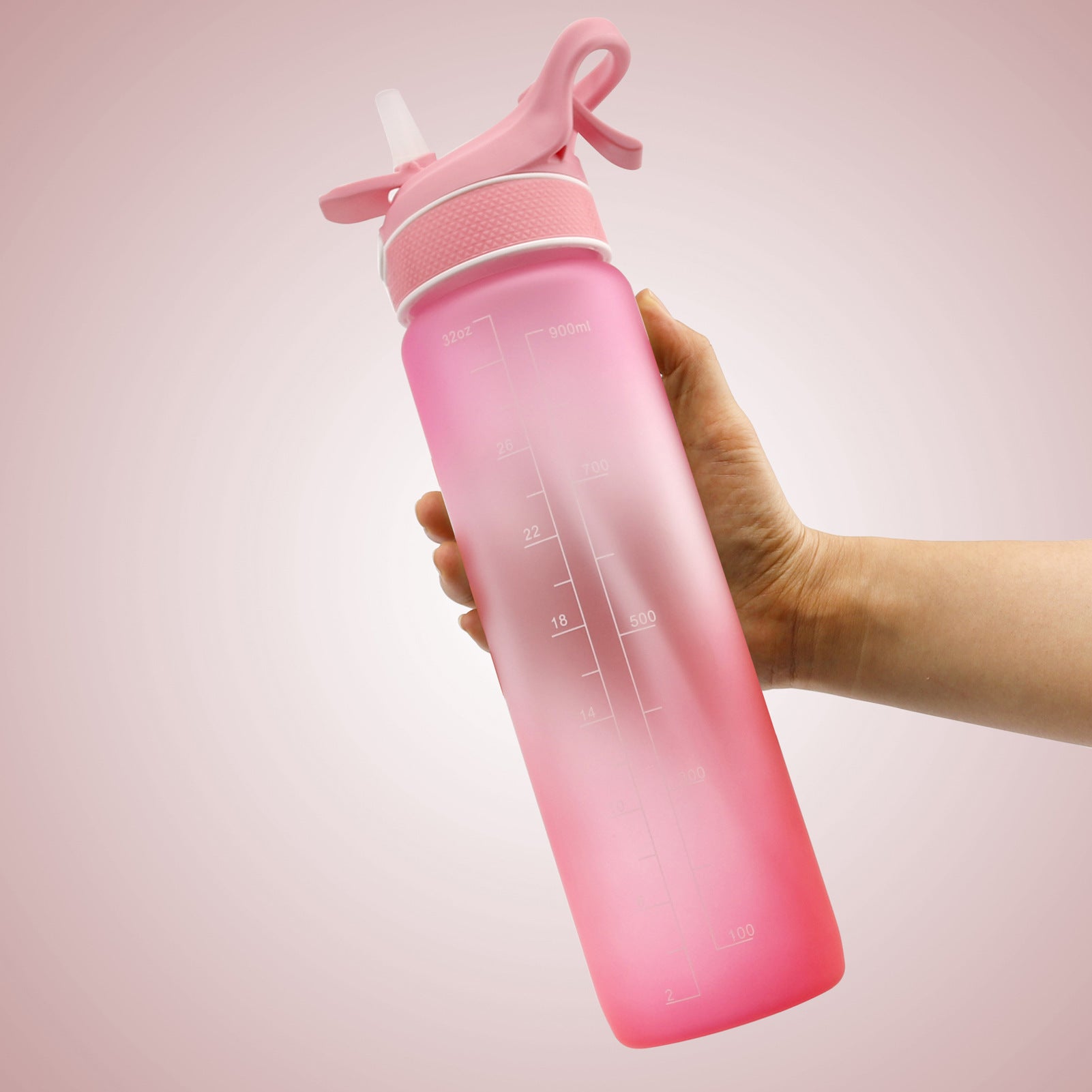 Water Bottle Scrub Bounce Cover Straw Space Cup Sports Water Bottle Pink 1000ml