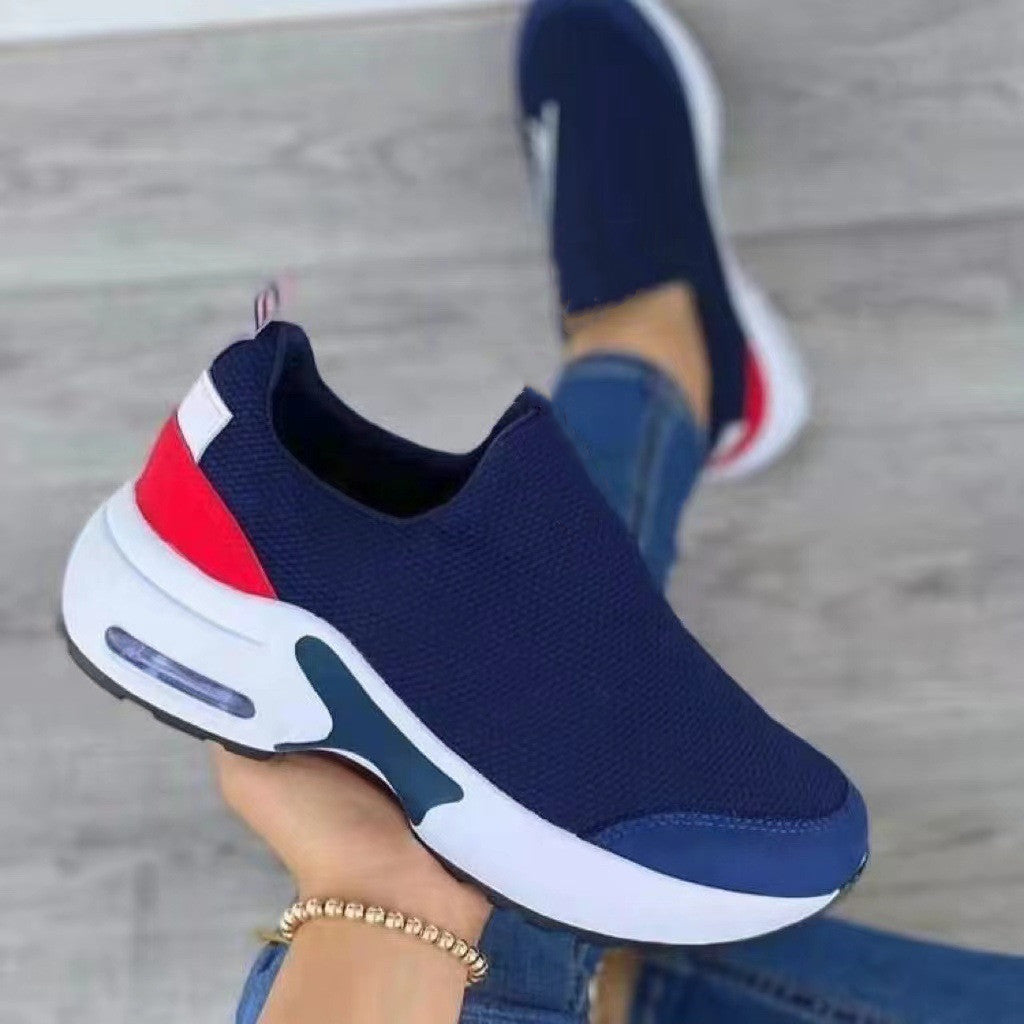 Women's Fashion Stretch Round Toe Knit Sneakers Navy Blue